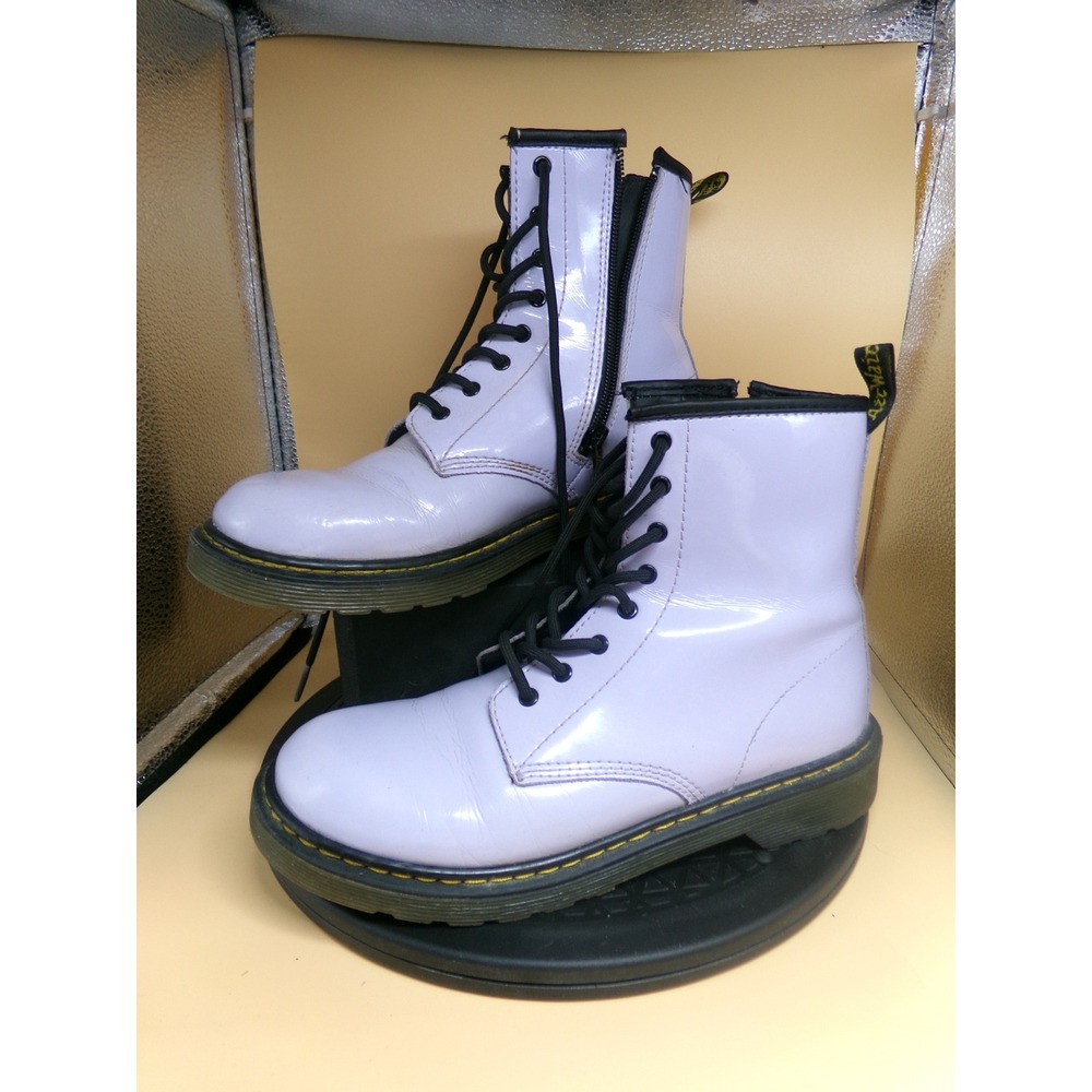 Dr Martens Kids Boots Lilac Patent Leather Side Zip Lace Up Size 7
